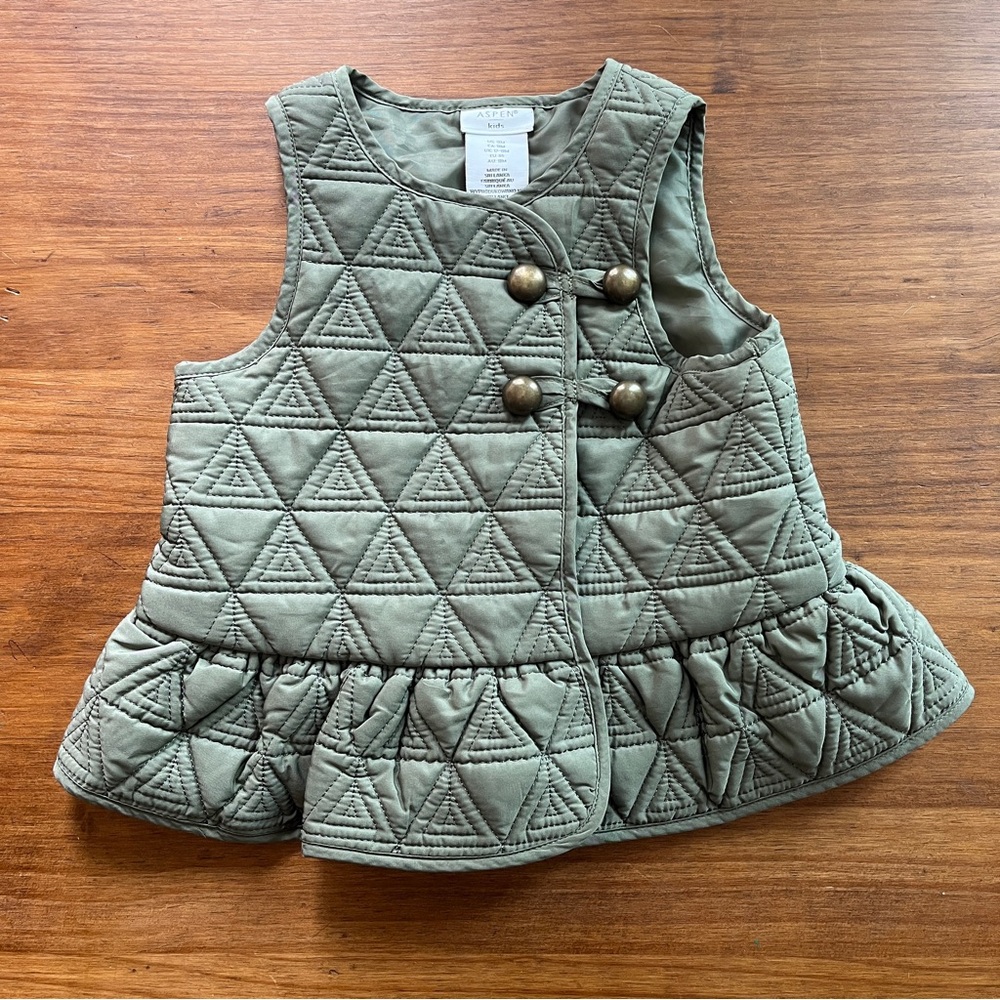 Charming Quilted Kids Vest in Olive Green